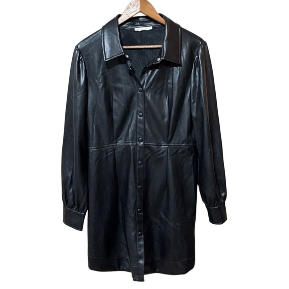 Avec Les Filles - Women's Faux-Leather Collared Shirtdress - L - Picture 5 of 7